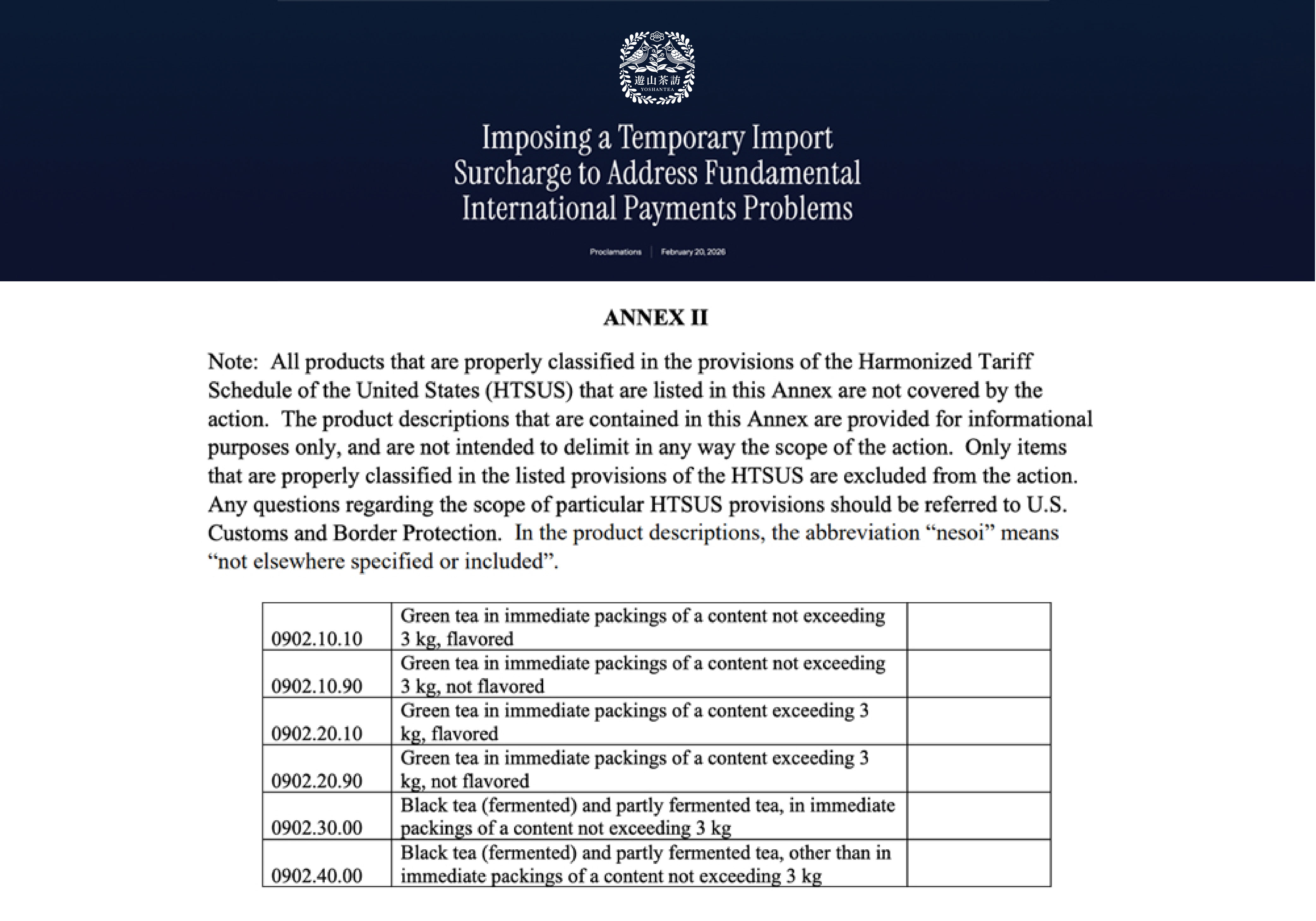 Tea Exports to the US Remain Tariff-Free | Trump's 2026 New Tariff Policy: Key Facts on Legal Basis and Exemptions