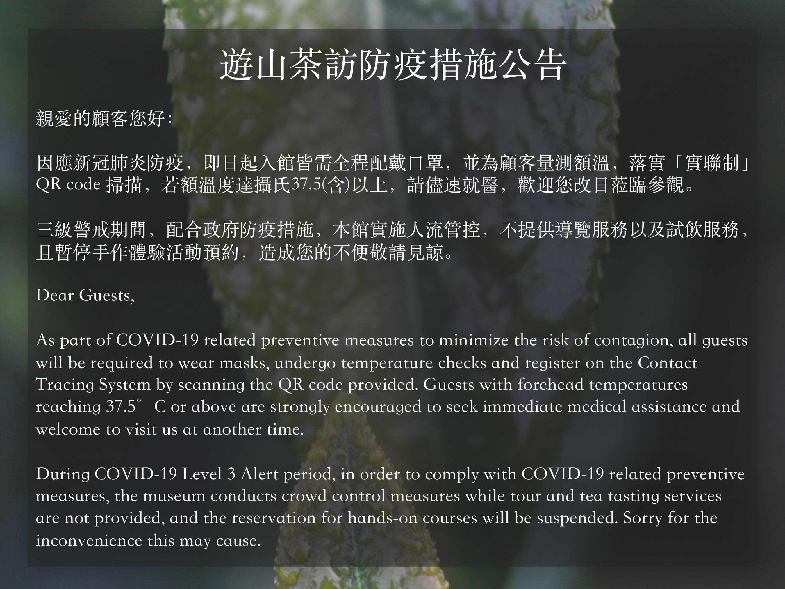 游山茶访防疫措施公告